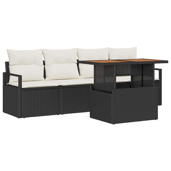 vidaXL Tuin Sofa Set met kussen 5 pcs Zwart en cr&egrave;me