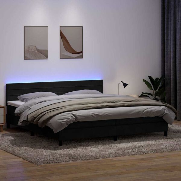 vidaXL Boxspring met matras en LED fluweel zwart 180x220 cm