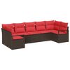 vidaXL Tuinbankenset met kussen 7 pcs Bruin en Rood poly rattan