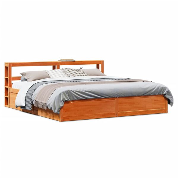 vidaXL Bedframe met hoofdbord massief grenenhout wasbruin 180x200 cm