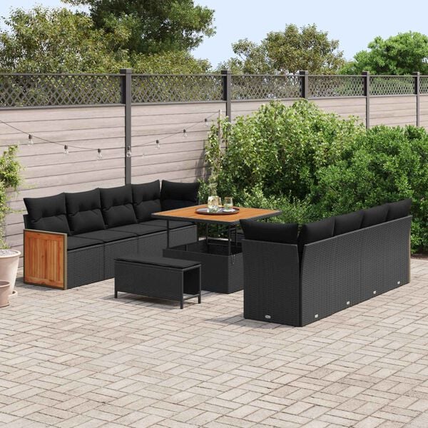 vidaXL Tuinbankenset met kussen 12 pcs Zwart poly rattan