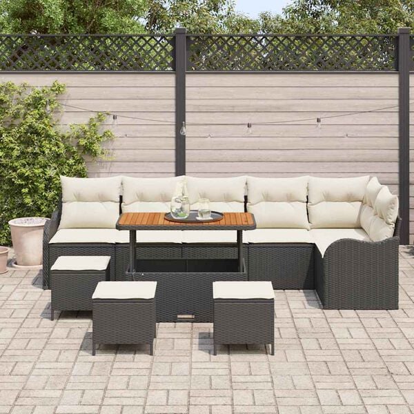 vidaXL Tuinbankenset met kussen 10 pcs Zwart poly rattan