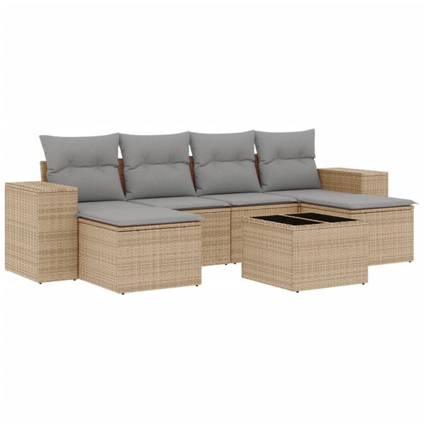 vidaXL 7-delige Loungeset met kussens poly rattan beige