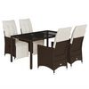 vidaXL 5-delige Bistroset met kussens poly rattan bruin