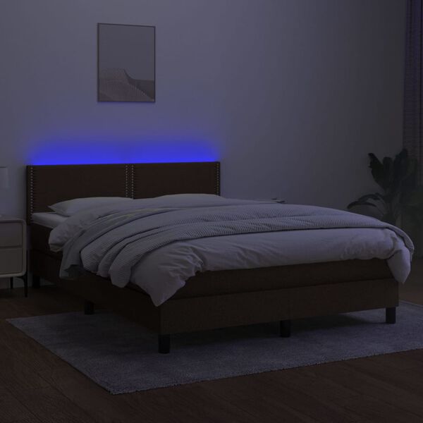 vidaXL Boxspring met matras en LED stof donkerbruin 140x200 cm