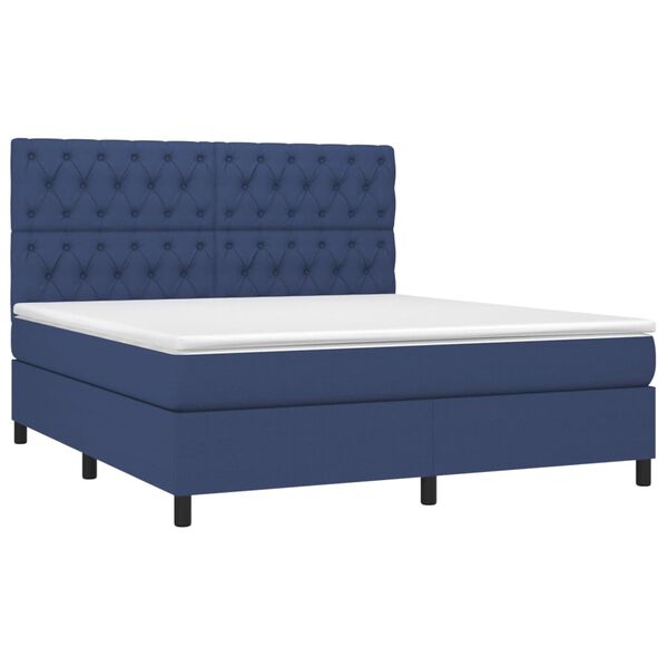 vidaXL Boxspring met matras en LED stof blauw 160x200 cm
