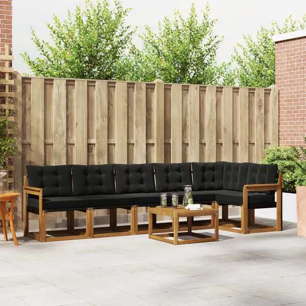 vidaXL Buiten bankenset met kussen 7 pcs Natuurlijk en Zwart