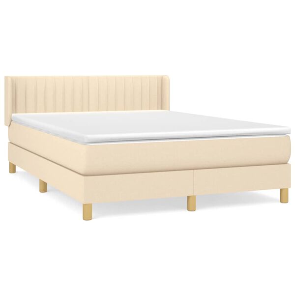 vidaXL Boxspring met matras stof cr&egrave;mekleurig 140x190 cm