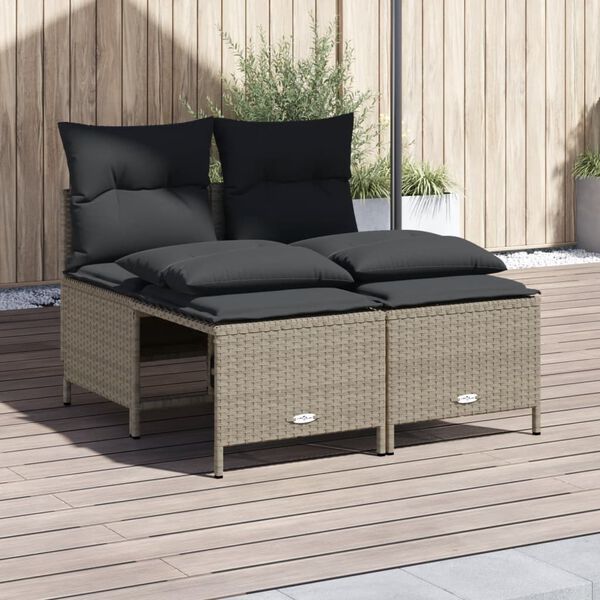 vidaXL 4-delige Loungeset met kussens poly rattan lichtgrijs