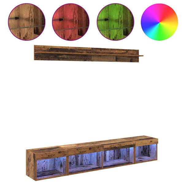 vidaXL TV Wandkast Set met LED 5 pcs Oudhout Bewerkt hout