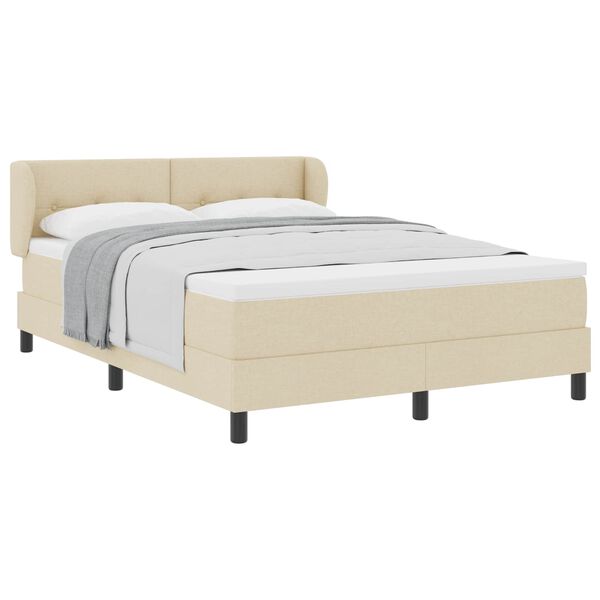 vidaXL Boxspringbed met matras met hoofdeinde Cr&egrave;me 140 x 190 cm Stof