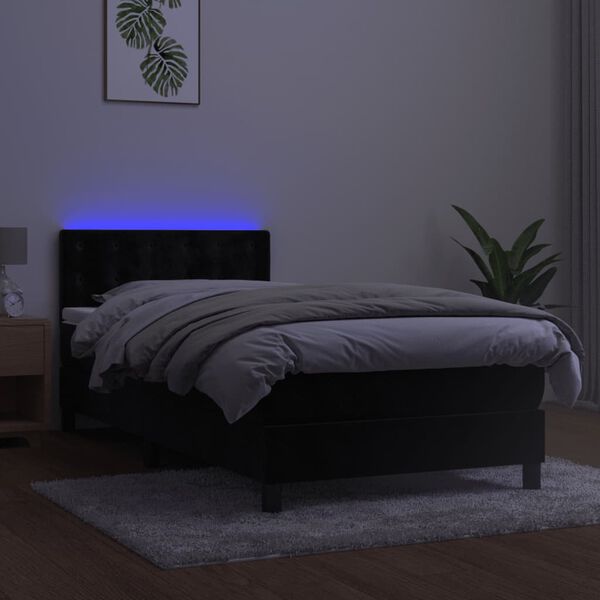 vidaXL Boxspring met matras en LED fluweel zwart 90x190 cm