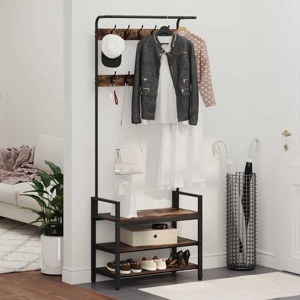 vidaXL Kapstok met plank Gerookt eiken 75 x 34 x 184 cm Bewerkt hout