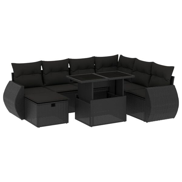 vidaXL 8-delige Loungeset met kussens poly rattan zwart