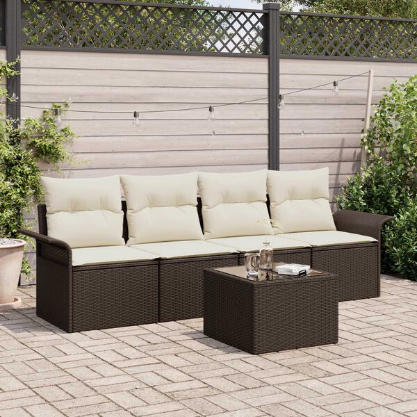vidaXL Bankstel met kussen 5 pcs Bruin poly rattan