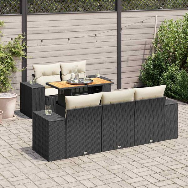 vidaXL 6-delige Loungeset met kussens poly rattan zwart