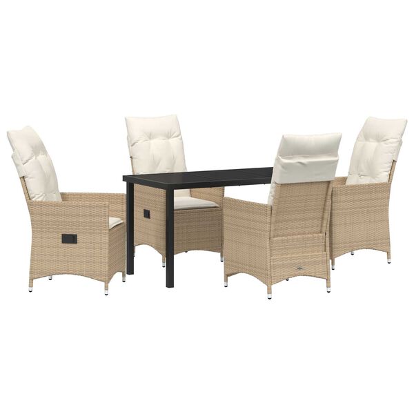 vidaXL Tuin eettafelset met kussen 5 pcs Beige poly rattan