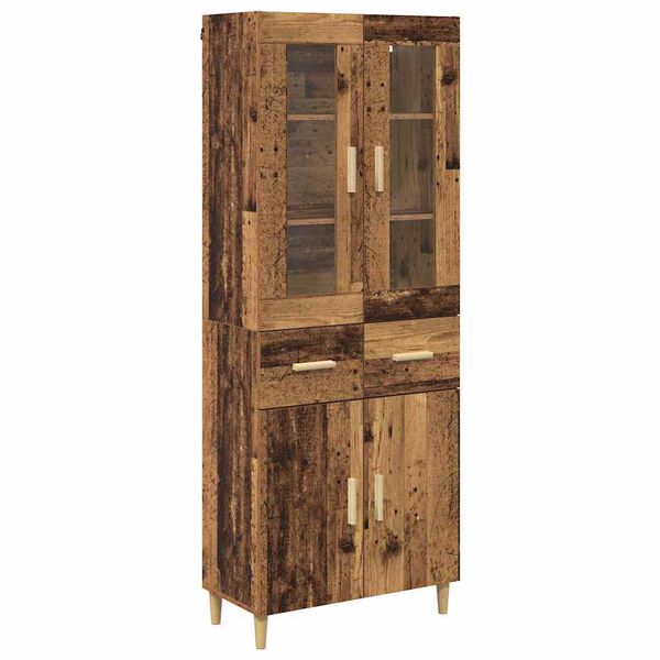 vidaXL Hoge kast met lade Oud Hout 69,5 x 34 x 180 cm Bewerkt hout