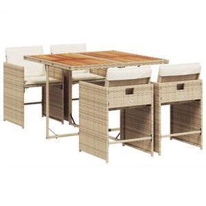 vidaXL 5-delige Tuinset met kussens poly rattan beige