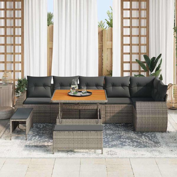 vidaXL Tuin Sofa Set met kussen met opslag 9 pcs Grijs Poly Rattan
