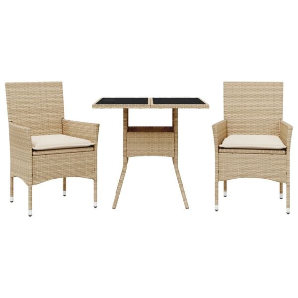 vidaXL 3-delige Tuinset met kussens poly rattan en glas beige