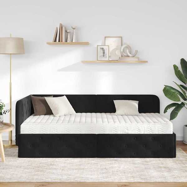 vidaXL Hoekbedframe met matras Zwart 90 x 190 cm Fluweel