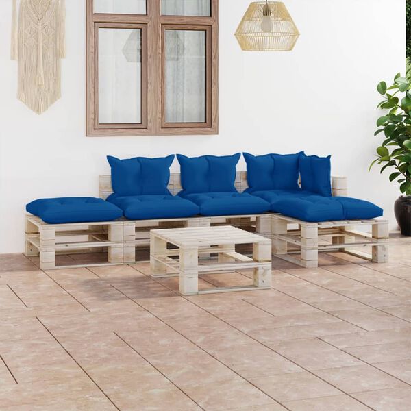 vidaXL 6-delige Loungeset met kussens pallet grenenhout