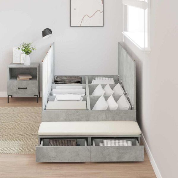 vidaXL Opbergbedframe met lade Beton Grijs 90 cm Bewerkt hout