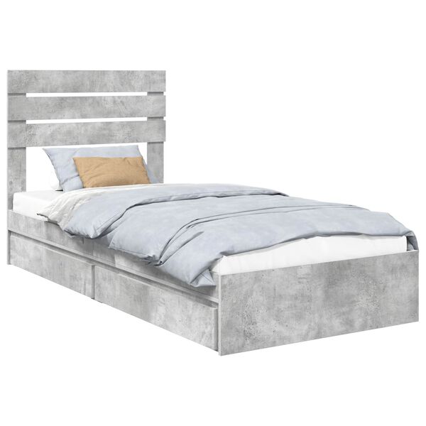 vidaXL Opslag bed met hoofdeinde Beton Grijs 90 x 200 cm Bewerkt hout