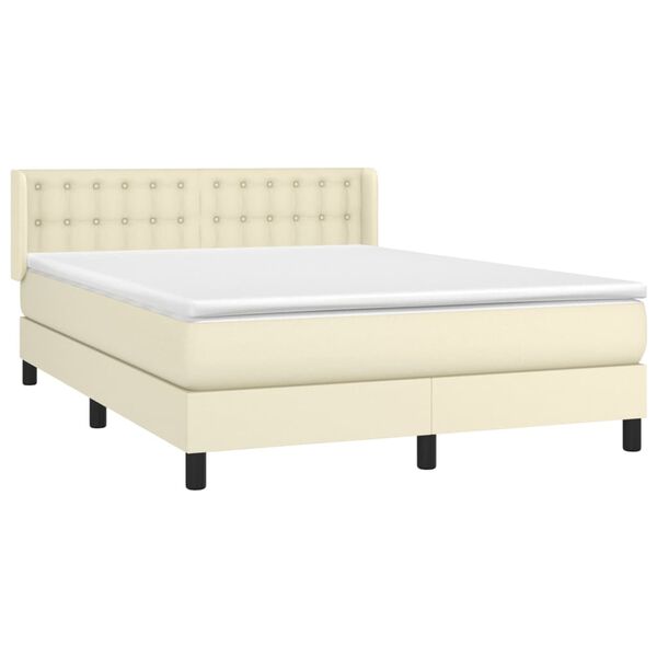 vidaXL Boxspring met matras kunstleer cr&egrave;mekleurig 140x190 cm