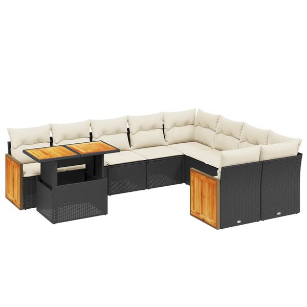 vidaXL 10-delige Loungeset met kussens poly rattan zwart
