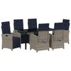 vidaXL Tuin eettafelset met kussen 7 pcs Grijs poly rattan