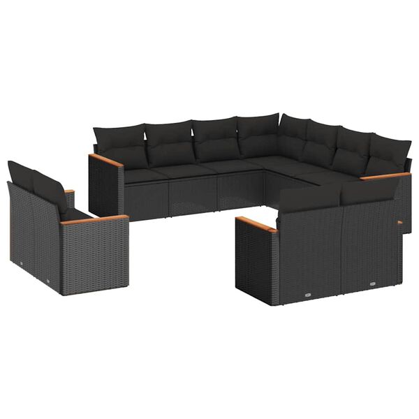 vidaXL 11-delige Loungeset met kussens poly rattan zwart