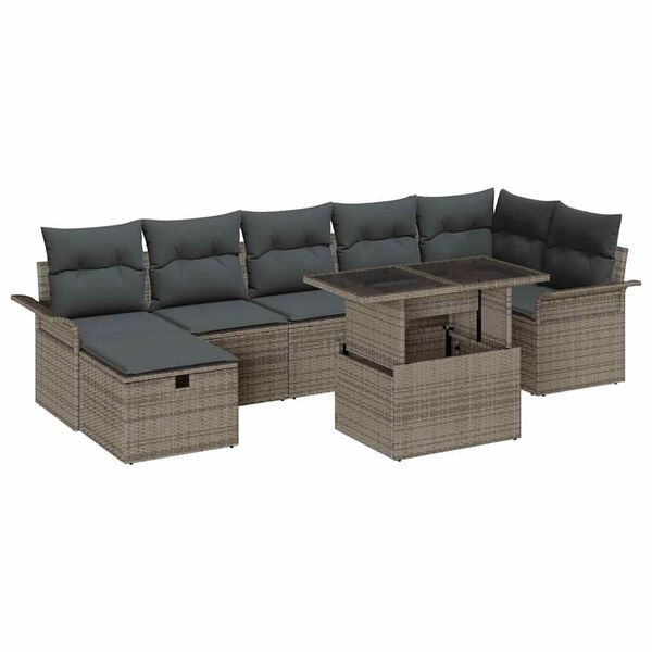 vidaXL Tuin Sofa Set met kussen met opslag 8 pcs Grijs Poly riet