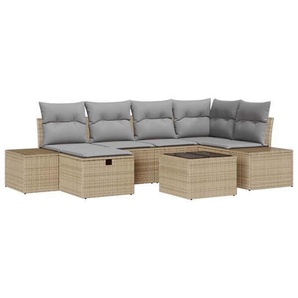 vidaXL Bankstel met kussen 6 pcs poly rattan