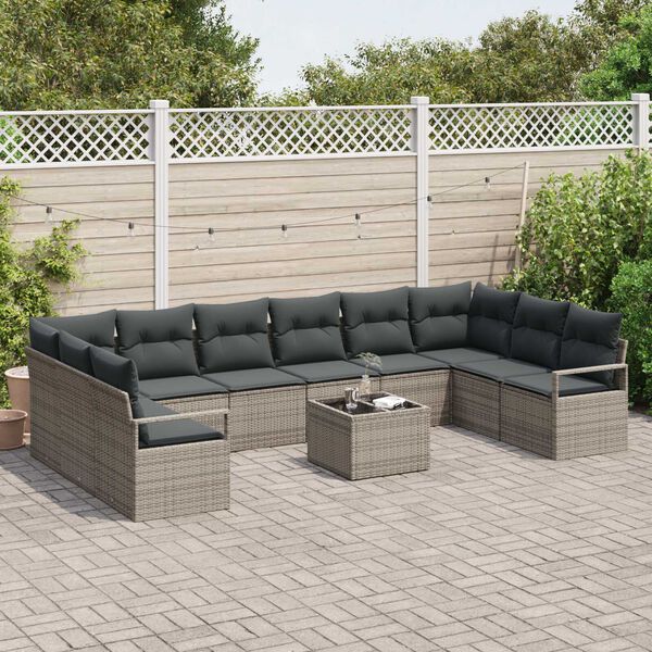 vidaXL Tuin Sofa Set met kussen met opslag 11 pcs Lichtgrijs
