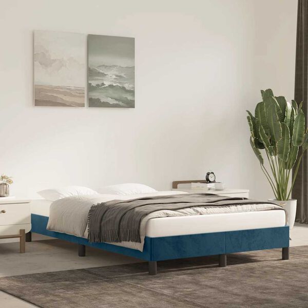vidaXL Bedframe zonder matras 120x190 cm fluweel donkerblauw