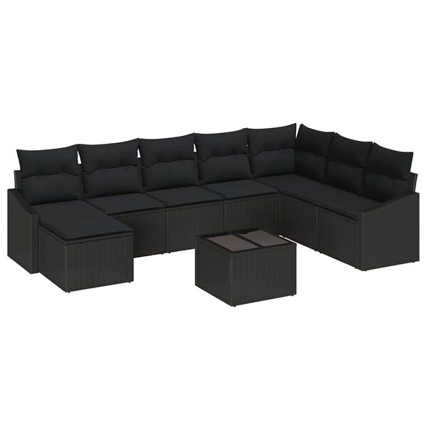 vidaXL Tuin Sofa Set met kussen met opslag 8 pcs Zwart poly rattan