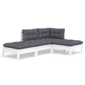 vidaXL 4-delige Loungeset met kussens massief grenenhout