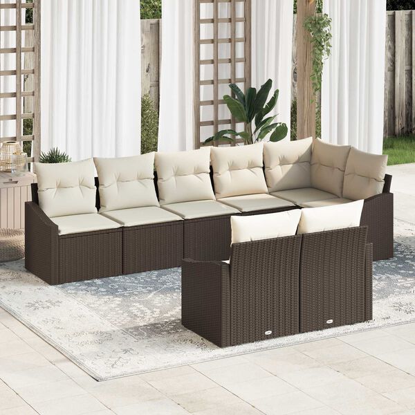 vidaXL Tuinbankenset met kussen 8 pcs Bruin en wit poly rattan