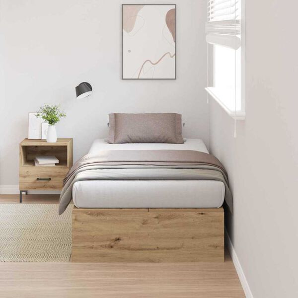 vidaXL Bedframe artisanaal eikenkleurig 90 x 200 cm Bewerkt hout