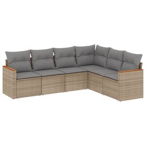 vidaXL 6-delige Loungeset met kussens poly rattan beige