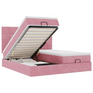 vidaXL Ottoman bed met matrassen en LED's 180x200cm fluweel roze