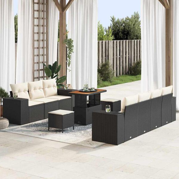 vidaXL Tuin Sofa Set met kussen 10 pcs Zwart en Cr&egrave;me Poly Rattan