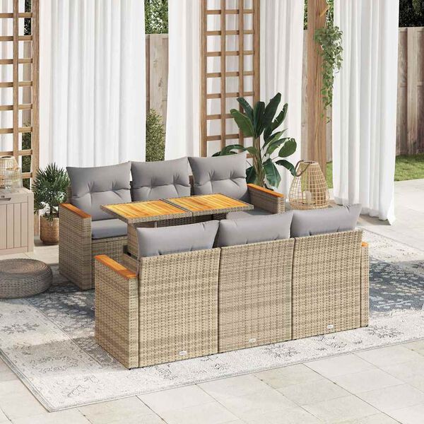 vidaXL 7-delige Loungeset met kussens poly rattan acacia beige