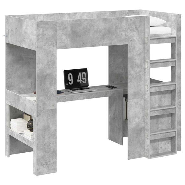 vidaXL Loft Bedframe met Bureau Beton Grijs 90 x 190 cm Bewerkt hout