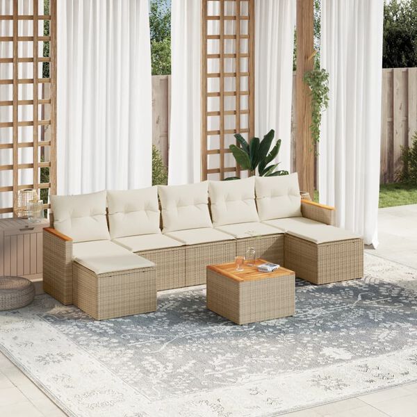vidaXL 8-delige Loungeset met kussens poly rattan beige