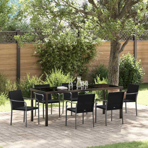 vidaXL Tuin eettafelset 7 pcs Zwart en Grijs PE Rattan