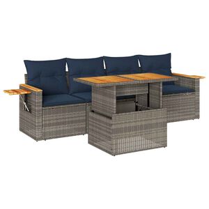 vidaXL 5-delige Loungeset met kussens poly rattan grijs