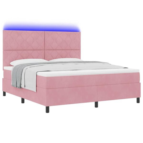 vidaXL LED Box Spring Bed met matras Roze 180 x 200 cm Stof